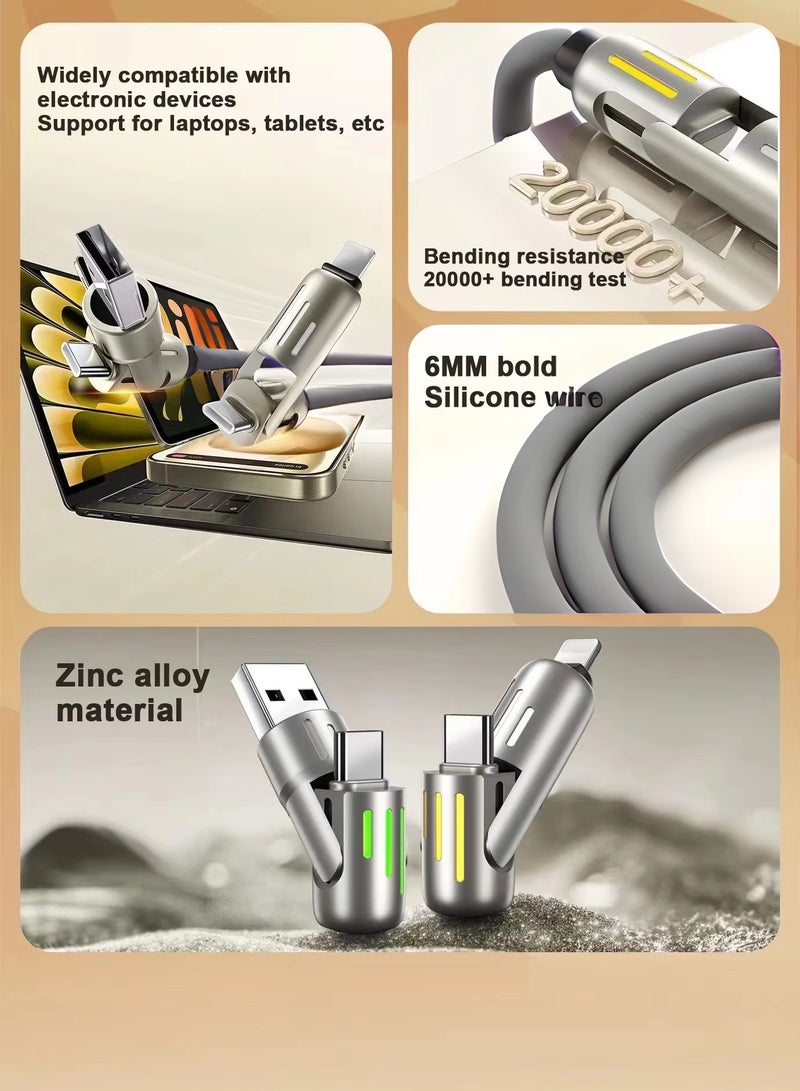 STILL USB C Cable, 240W 4 in 1 Multi Charging Cable USB Charger Cable with Breathing Light, Combo L Port/Type C/USB A Fast Charging Cable for iPhone16/15/14/13/12 Series/MacBook/iPad/Samsung/Huawei/ Laptop And More - Image 3