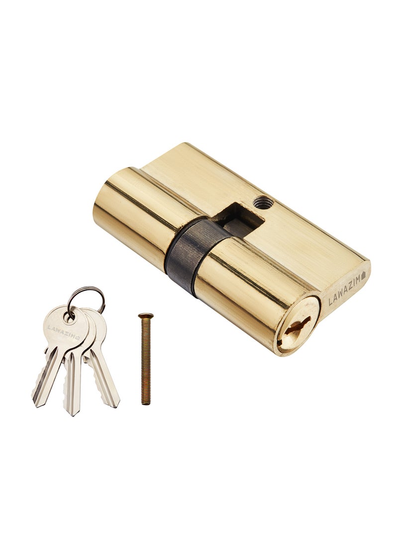 LAWAZIM Door Lock Cylinder with 3-piece Keys - 60mm Gold- Pickproof Corrosion-Resistant Easy install Double Sided Keyed Lock Cylinder Security Upgrade for Garage Doors Lockers Desks Cabinets Closets  - Image 1