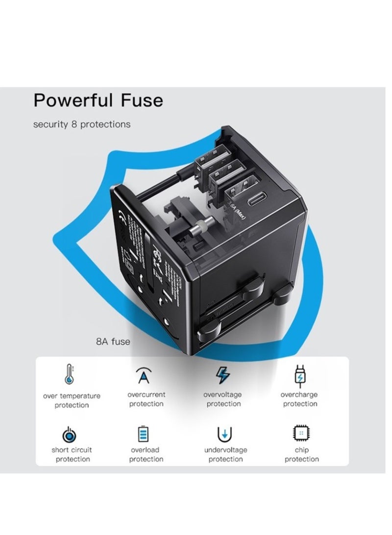 Yesido MC-10 3 USB + Type-C Ports Multi-function Universal Travel Adapter Plug (Black)