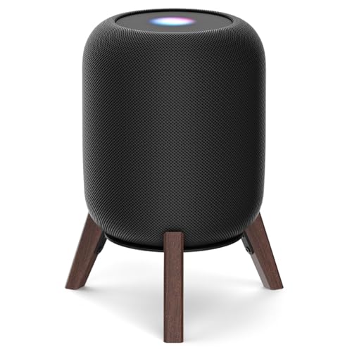 Yibracki Table Wood Stand for HomePod 2nd Gen Speaker with Dust-Proof Cover, Anti-Slip Wooden Desktop Speaker Stand Compatible with Homepod 2 Wood Tripod Holder with Sturdy Metal Frame, Black - Image 1