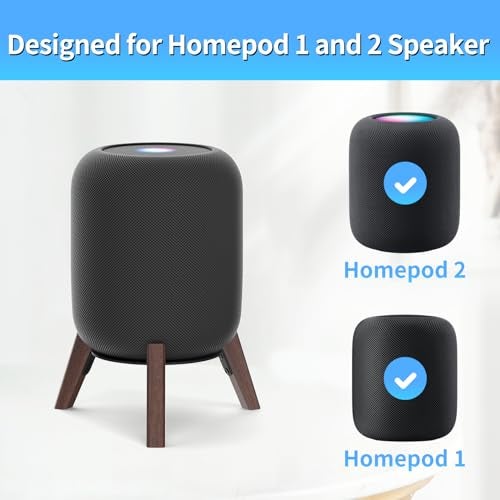 Yibracki Table Wood Stand for HomePod 2nd Gen Speaker with Dust-Proof Cover, Anti-Slip Wooden Desktop Speaker Stand Compatible with Homepod 2 Wood Tripod Holder with Sturdy Metal Frame, Black - Image 2