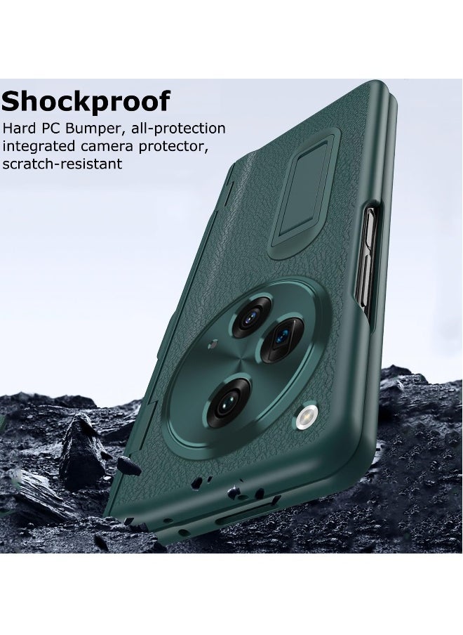 Case for OnePlus Open 2023 with Stylus and Pen Holder, PU Leather One Plus Cover with Hinge Protection, Built-in Screen Protector, Kickstand, Green