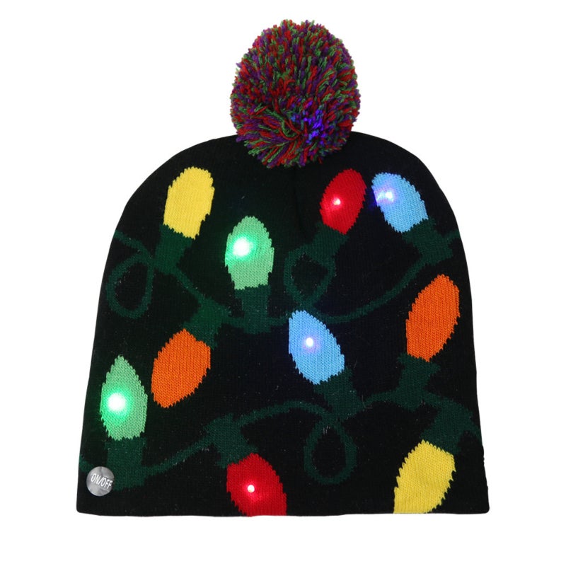 Christmas LED Hat Scarf Set: Green Stretchy One Size Fits All - Soft Knitted Warmth With Festive Light Bulb Pattern for Holiday Winter Wear Adults and Children - Image 1