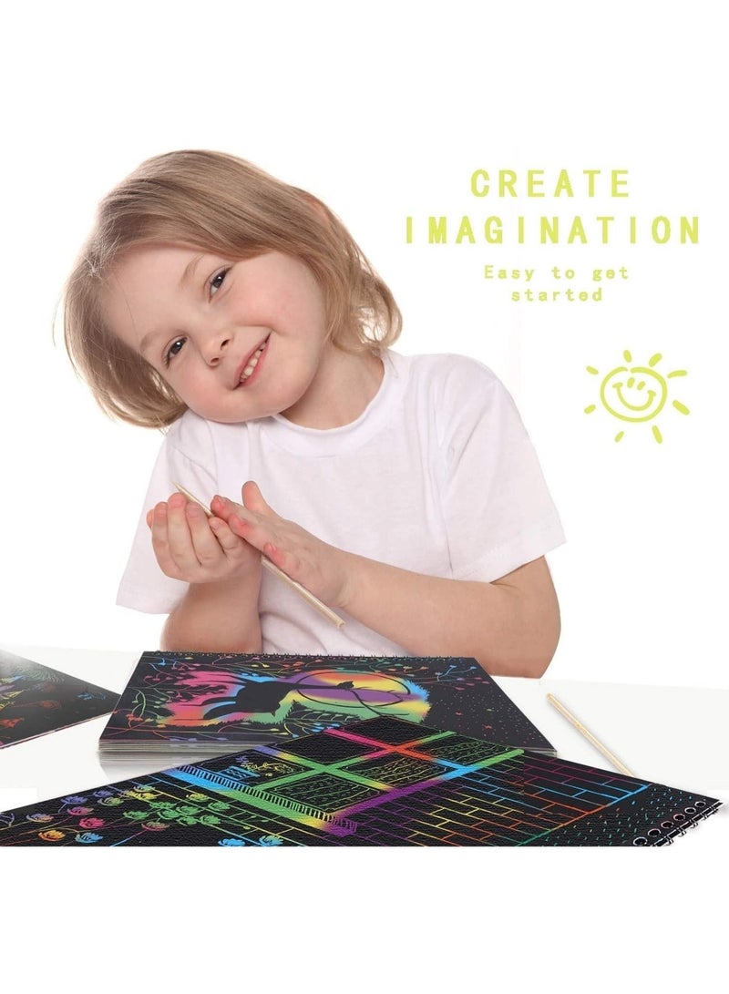 ChicAbode ورقة الخدش الجيدة مجموعة الفن الخدش مجموعة الفن للأطفال قوس قزح السحر ورقة الخدش للأطفال الحرف الفنية الخدش الأسود الرسم لوحات لعبة عيد ميلاد - Image 5