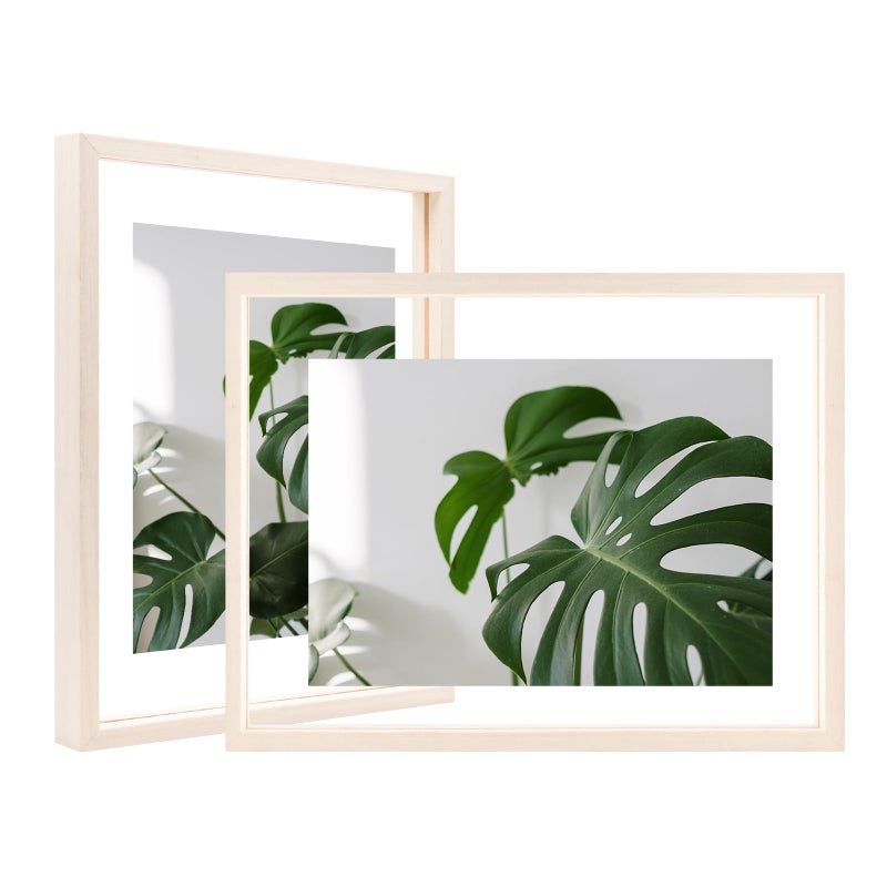 Egofine Egofine 8.5x11 Floating Frames Set of 2  Double Glass Picture Frame  Made of Solid Wood Display Any Size Photo up to 8.5x11  Wall Mount or Tabletop Standing  Beige  - Image 1