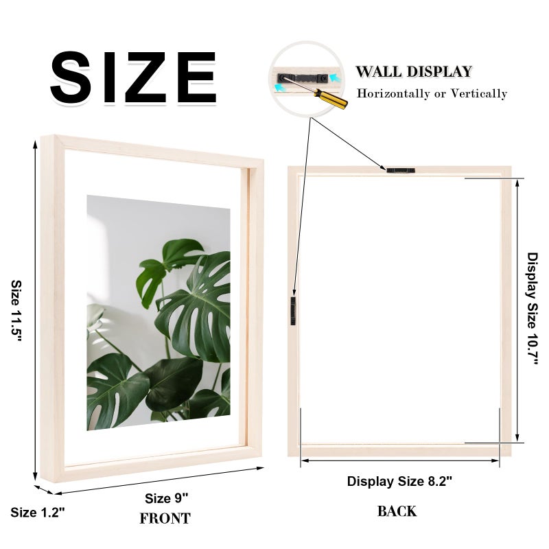 Egofine Egofine 8.5x11 Floating Frames Set of 2  Double Glass Picture Frame  Made of Solid Wood Display Any Size Photo up to 8.5x11  Wall Mount or Tabletop Standing  Beige  - Image 2