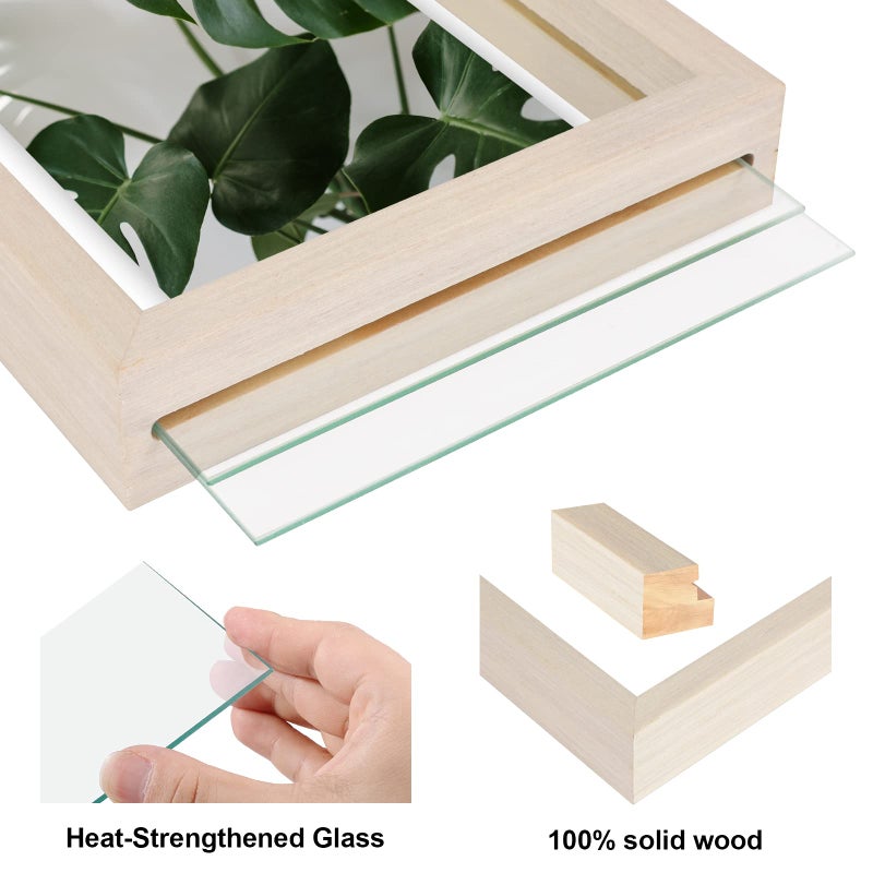 Egofine Egofine 8.5x11 Floating Frames Set of 2  Double Glass Picture Frame  Made of Solid Wood Display Any Size Photo up to 8.5x11  Wall Mount or Tabletop Standing  Beige  - Image 3