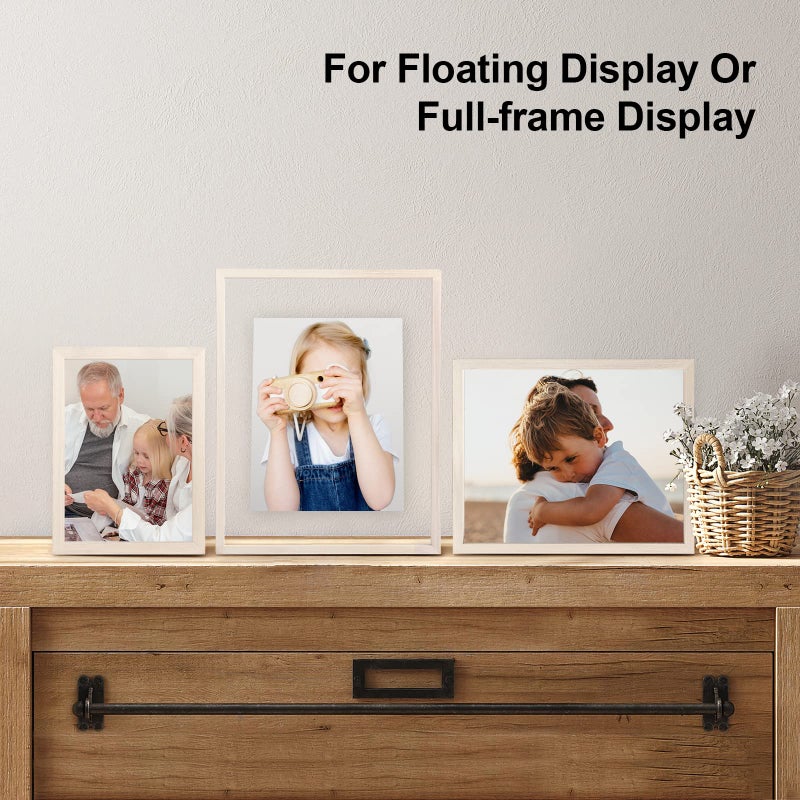 Egofine Egofine 8.5x11 Floating Frames Set of 2  Double Glass Picture Frame  Made of Solid Wood Display Any Size Photo up to 8.5x11  Wall Mount or Tabletop Standing  Beige  - Image 4