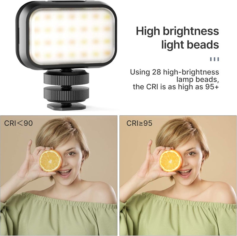 PICTRON ضوء LED VL28 لجهاز iPhone، ضوء كاميرا LED صغير، ضوء تعبئة قابل لإعادة الشحن 5600K 95+ يدوم طويلاً لكاميرا الحركة، DJI OSMO، الهاتف الذكي، سوني ZV-1، A7، RX100 VII - Image 3