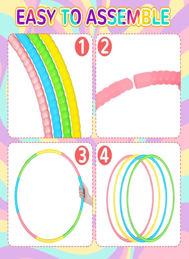Syhood 12 Pcs Toy Color Hoop Plastic Detachable Adjustable Hoop Light Weight Exercise Fitness Equipment Toy Waist Ring for Adult Party, 3 Sizes(Green, Pink, Yellow, Blue) - Image 4
