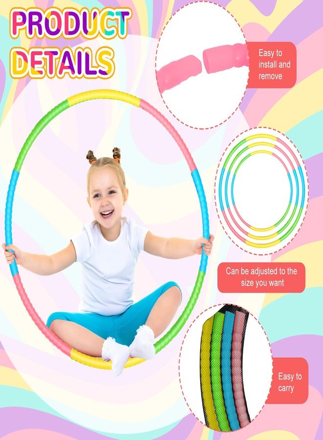 Syhood 12 Pcs Toy Color Hoop Plastic Detachable Adjustable Hoop Light Weight Exercise Fitness Equipment Toy Waist Ring for Adult Party, 3 Sizes(Green, Pink, Yellow, Blue) - Image 2