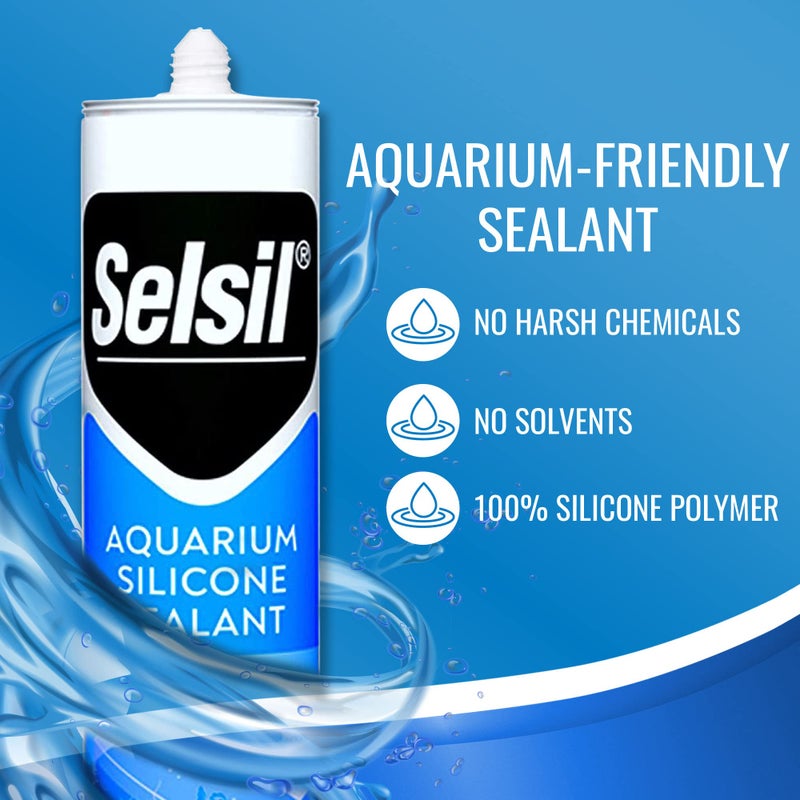Selsil سيلسيل سيليكون لزج لحوض السمك شفاف، عالي المرونة، آمن للأسماك، خالي من المذيبات 100%، غير سام 100%، للمياه العذبة والمالحة، 10.14 أونصة سائلة (300 مل) شفاف (عبوتين)  - Image 2