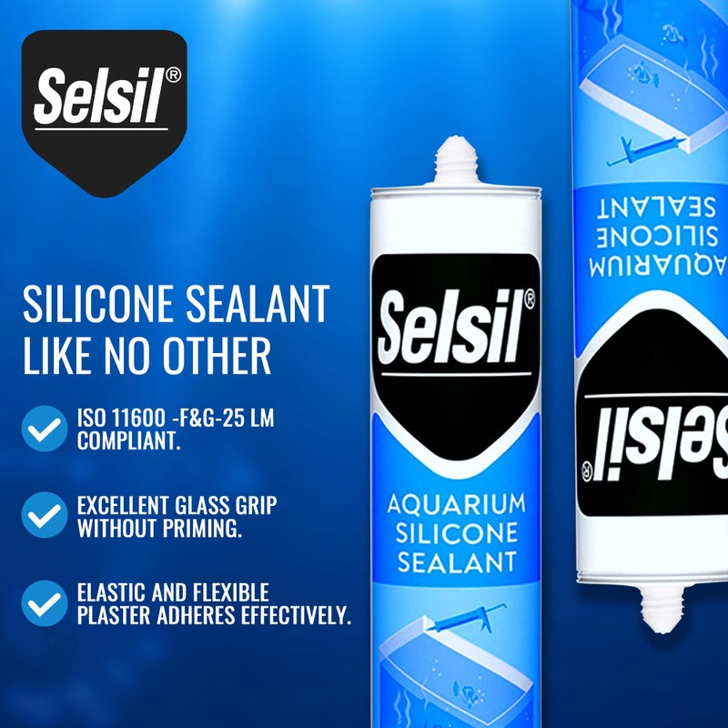 Selsil سيلسيل سيليكون لزج لحوض السمك شفاف، عالي المرونة، آمن للأسماك، خالي من المذيبات 100%، غير سام 100%، للمياه العذبة والمالحة، 10.14 أونصة سائلة (300 مل) شفاف (عبوتين)  - Image 3
