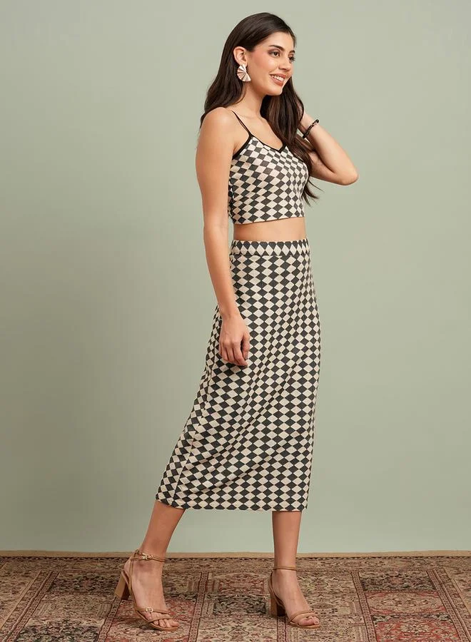 globus Chic Diamond Pattern Knit Crop Top and Skirt Co-Ords