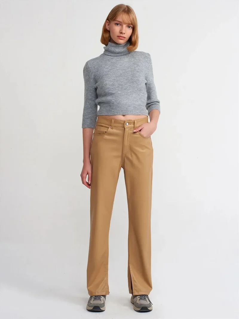 ديلفين Dilvin High-Waist Straight Faux Leather Trousers