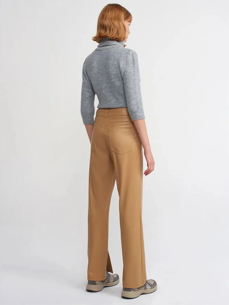 ديلفين Dilvin High-Waist Straight Faux Leather Trousers
