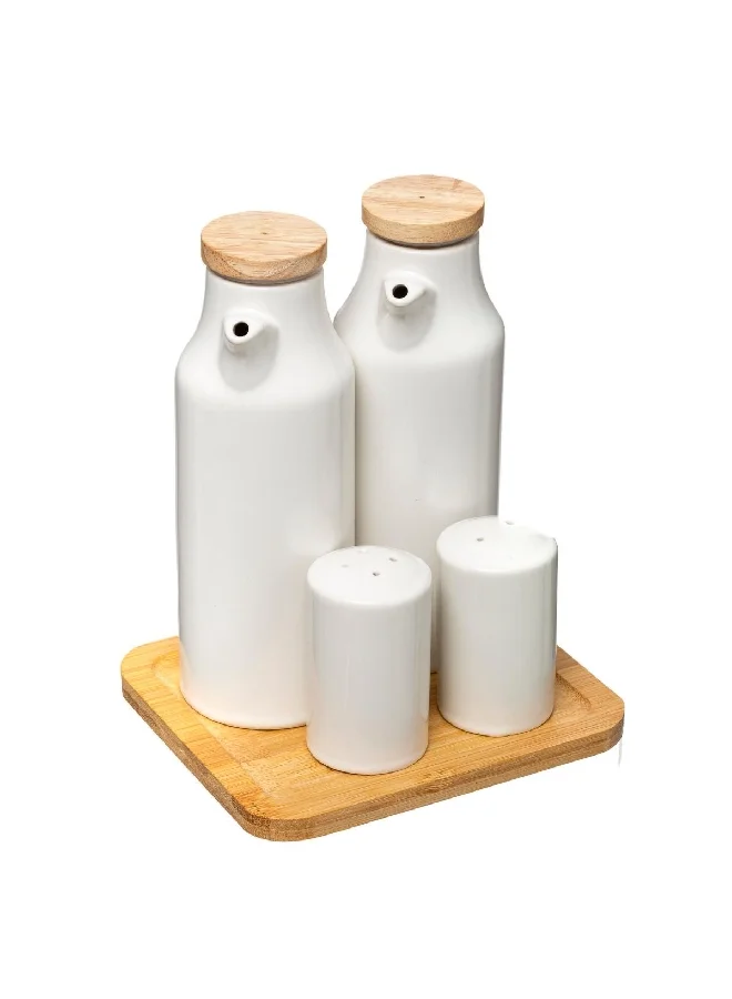 Five Simply Smart Ceramic Oil Vinegar Salt And Pepper Set White And Beige 18 X 13.3 X 15.3 Cm 179613