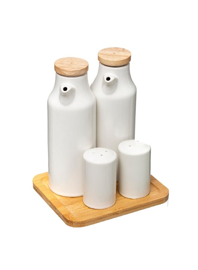 Five Simply Smart Ceramic Oil Vinegar Salt And Pepper Set White And Beige 18 X 13.3 X 15.3 Cm 179613 - Image 1