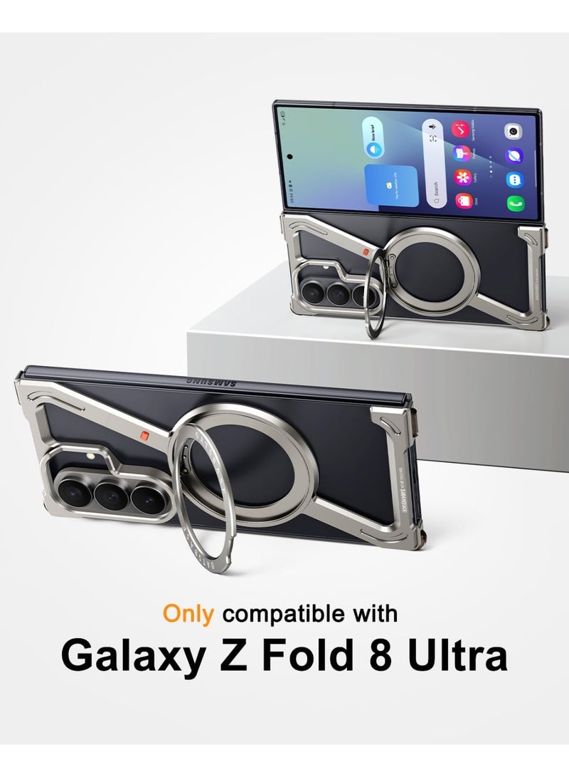 أوتس باسف جراب لهاتف Samsung Galaxy Z Fold 8 Ultra، يتميز بحامل قابل للدوران بزاوية 360 درجة، وإطار معدني من الألومنيوم بتصميم مفتوح (بدون إطار خلفي)، ولون التيتانيوم الطبيعي. - Image 2