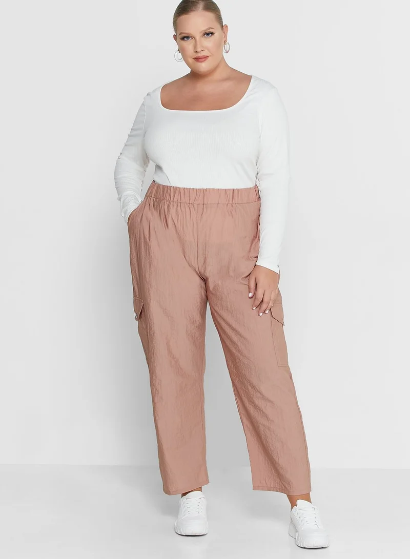 Alia by modanisa Textured Cargo Pocket Detailed Trousers