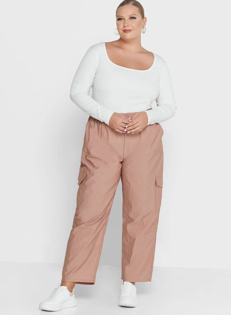 Alia by modanisa Textured Cargo Pocket Detailed Trousers