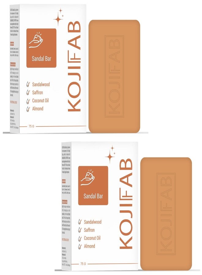 Kojifab Sandalwood and Saffron Bath Soap (75g ⨯ pack 2) | Paraben Free | Skin Brightening and Tan Removal Soap | Chandan & Kesar Soap for Soft & Nourished Skin - Image 1