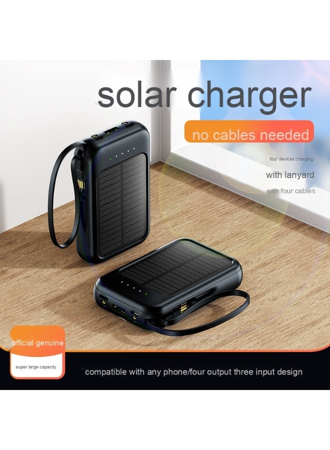 Mini Solar Power Bank with Built-in Cable, Portable High Capacity 10000mAh Charger - Image 1