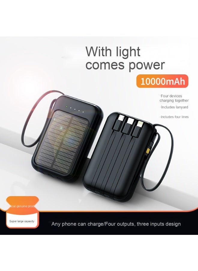 Mini Solar Power Bank with Built-in Cable, Portable High Capacity 10000mAh Charger - Image 2