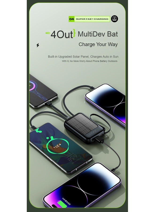 Mini Solar Power Bank with Built-in Cable, Portable High Capacity 10000mAh Charger - Image 3