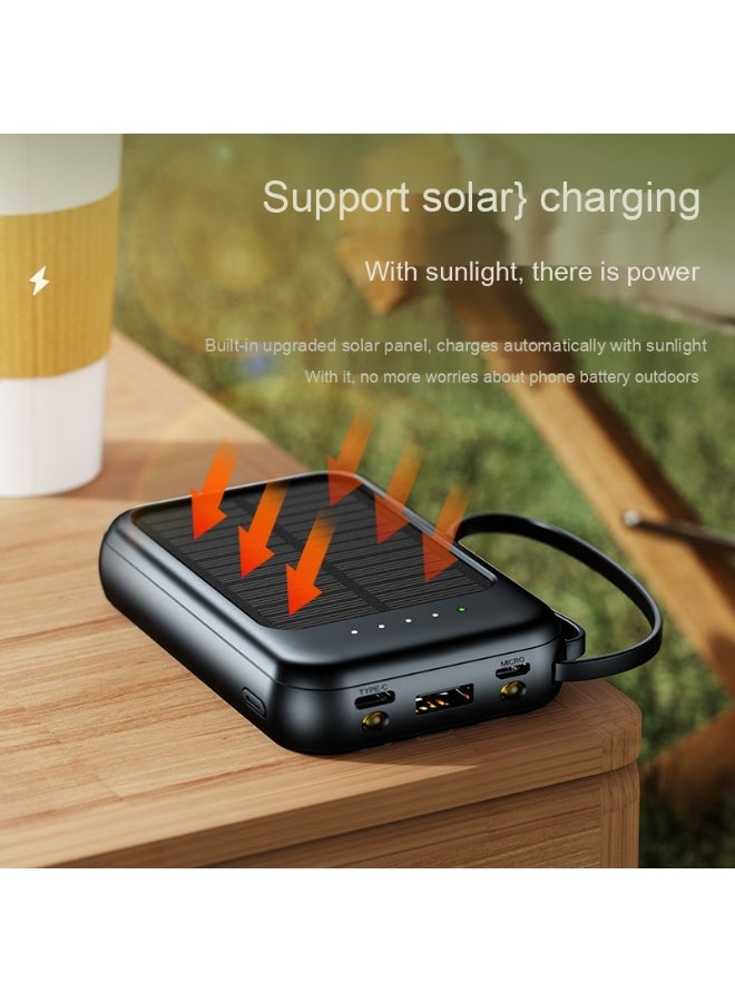 Mini Solar Power Bank with Built-in Cable, Portable High Capacity 10000mAh Charger - Image 4