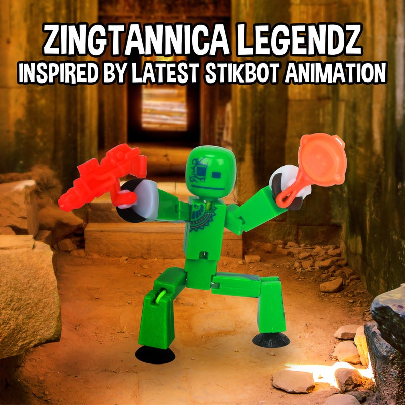 Zing StikBot Zingtannica Action Pack - Collectible Action Figures and Accessories, Includes 1 Stikbot, 1 Set of Accessories, Stop Motion Animation, Ages 4 and Up (Green (Karmatopia)) - Image 4