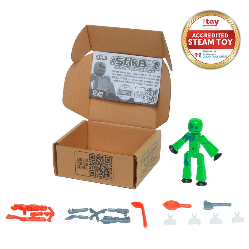 Zing StikBot Zingtannica Action Pack - Collectible Action Figures and Accessories, Includes 1 Stikbot, 1 Set of Accessories, Stop Motion Animation, Ages 4 and Up (Green (Karmatopia)) - Image 2