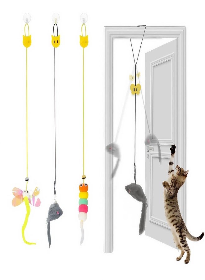 BharatBazaar 3PCS Hanging Spring Toys for Cats, Cat Toys, Interactive Cats Door Hanging Toy with Springs and Mouse for Indoor Cats - Adult Self Play - Image 1