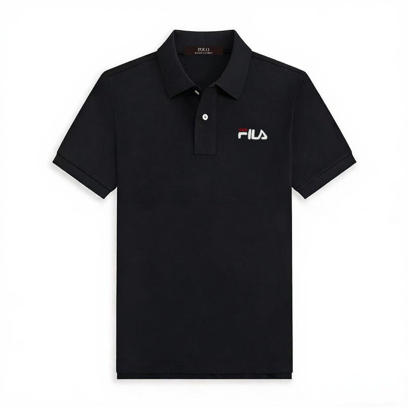 فيلا قميص بولو كلاسيكي بأكمام قصيرة من FILA للرجال، قميص جولف وتنس بياقة قطنية بيكيه قابلة للتنفس، توب كاجوال للأعمال مع شعار مطرز على الصدر - Image 1