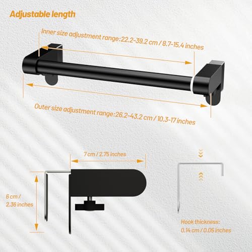 VEHHE Kitchen Towel Holder, Hand Screwed Telescopic Kitchen Towel Rack No Tools Required, Adjustable Length and Width Over The Cabinet Door Towel Rack with EVA Foam Pad (Black) - Image 3