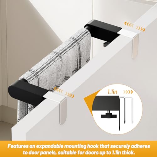 VEHHE Kitchen Towel Holder, Hand Screwed Telescopic Kitchen Towel Rack No Tools Required, Adjustable Length and Width Over The Cabinet Door Towel Rack with EVA Foam Pad (Black) - Image 4