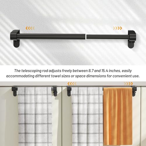 VEHHE Kitchen Towel Holder, Hand Screwed Telescopic Kitchen Towel Rack No Tools Required, Adjustable Length and Width Over The Cabinet Door Towel Rack with EVA Foam Pad (Black) - Image 2