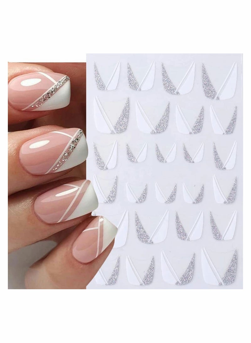 SYOSI Nail Art Stickers Decals 8 Sheets 3D Self-Adhesive French Tips V Pattern for Natural Fingernails Acrylic Nails Decor Women Girls DIY Decoration - Image 5