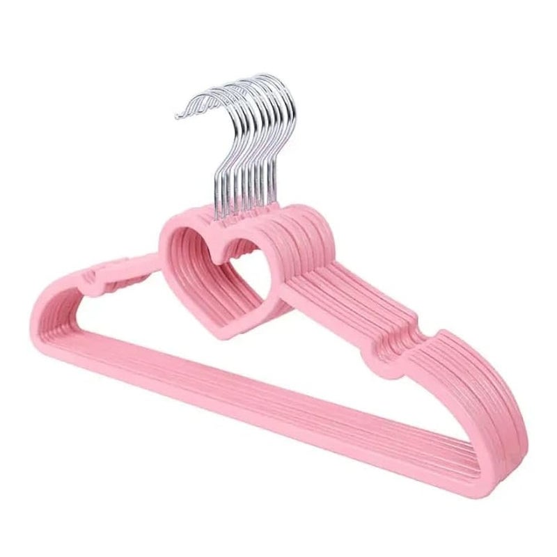 Clothes Hangers Set Of 5 Chamois Finish With Stainless Steel Hook, Non Slip Heart Shape Design, Durable Wardrobe Hangers For Shirts Dresses And Daily Use (Pink) - Image 1