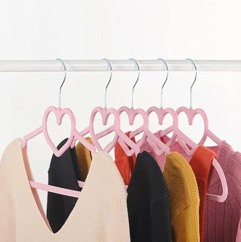 Clothes Hangers Set Of 5 Chamois Finish With Stainless Steel Hook, Non Slip Heart Shape Design, Durable Wardrobe Hangers For Shirts Dresses And Daily Use (Pink) - Image 4