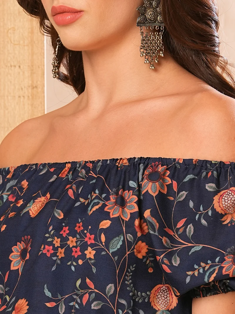 globus  Women Allover Floral Printed Smocked Waist Fit & Flare Midi Dress for Women | Best Price UAE