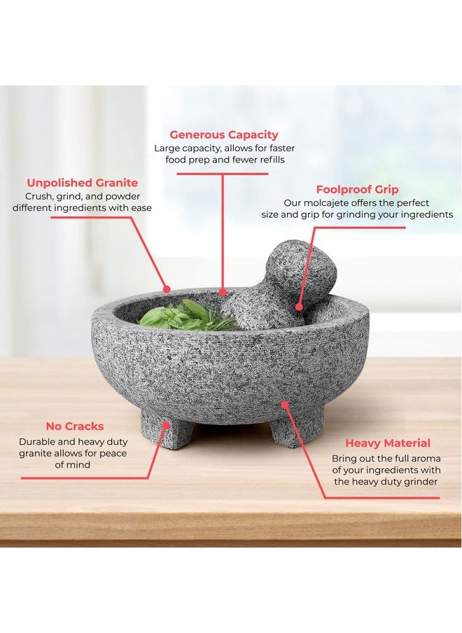 Alpine Cuisine Alpine Cuisine Mortar and Pestle Molcajete Set - 8 Inch Granite - Unpolished Granite, Spice Grinder Bowl for Salsa, Herb Crusher, Grind and Crush Spices  - Image 3