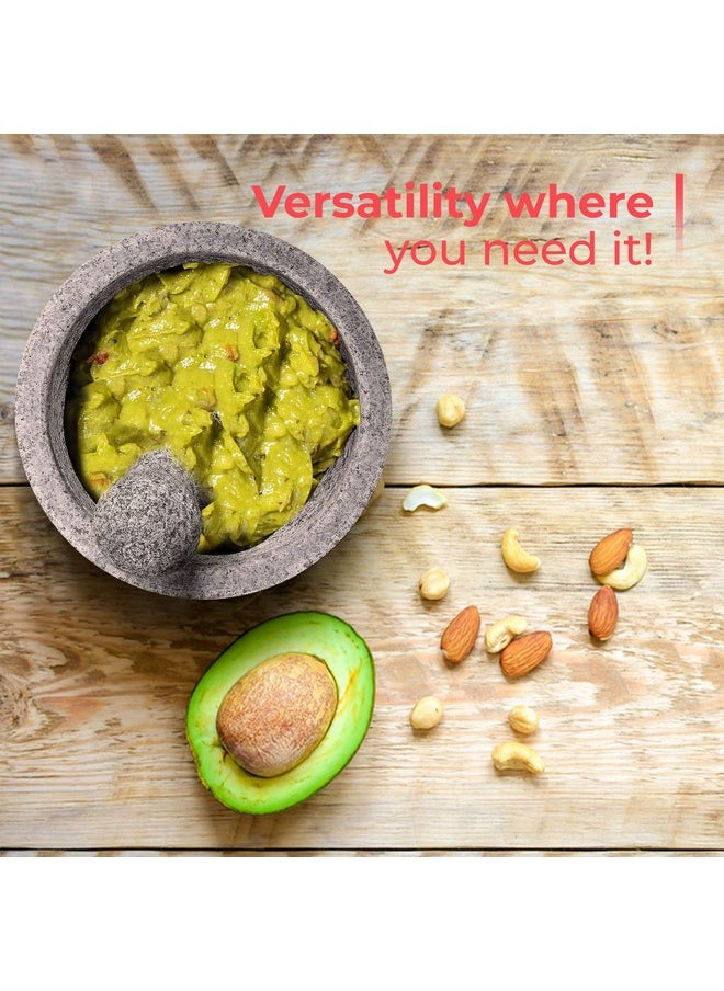 Alpine Cuisine Alpine Cuisine Mortar and Pestle Molcajete Set - 8 Inch Granite - Unpolished Granite, Spice Grinder Bowl for Salsa, Herb Crusher, Grind and Crush Spices  - Image 5