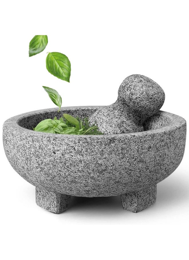 Alpine Cuisine Alpine Cuisine Mortar and Pestle Molcajete Set - 8 Inch Granite - Unpolished Granite, Spice Grinder Bowl for Salsa, Herb Crusher, Grind and Crush Spices  - Image 1