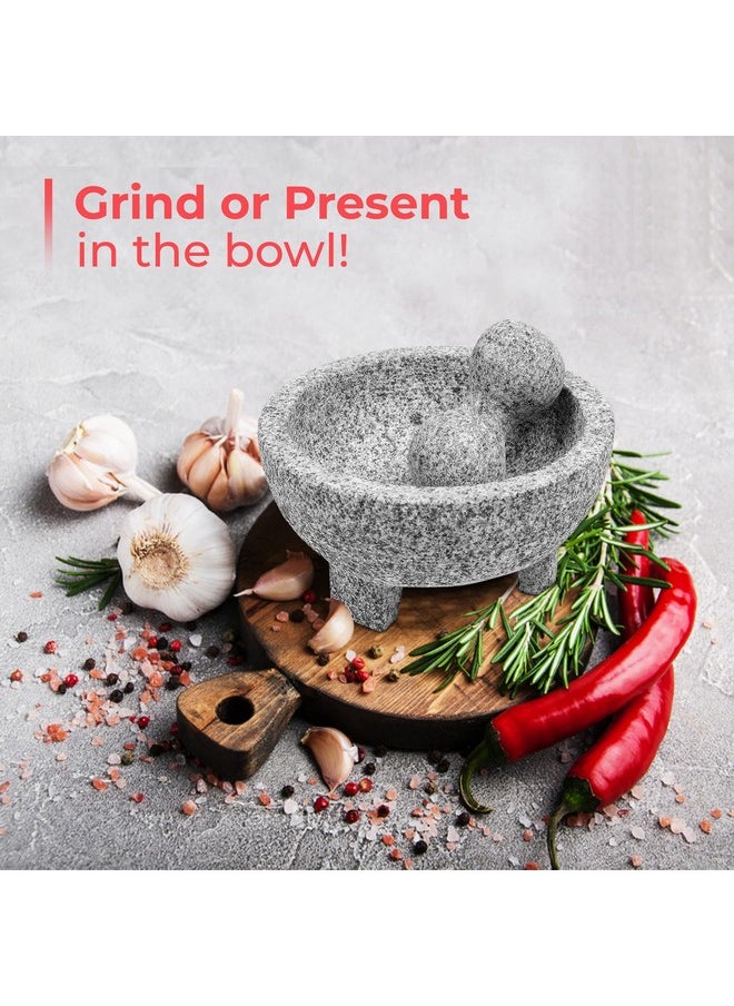 Alpine Cuisine Alpine Cuisine Mortar and Pestle Molcajete Set - 8 Inch Granite - Unpolished Granite, Spice Grinder Bowl for Salsa, Herb Crusher, Grind and Crush Spices  - Image 4