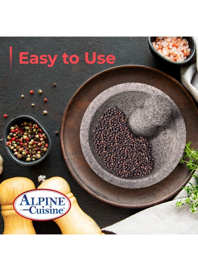 Alpine Cuisine Alpine Cuisine Mortar and Pestle Molcajete Set - 8 Inch Granite - Unpolished Granite, Spice Grinder Bowl for Salsa, Herb Crusher, Grind and Crush Spices  - Image 2