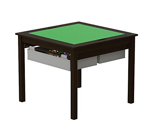UTEX 2 in 1 Kids Construction Play Table with Storage Drawers and Built in Plate Espresso with Grey Drwaer