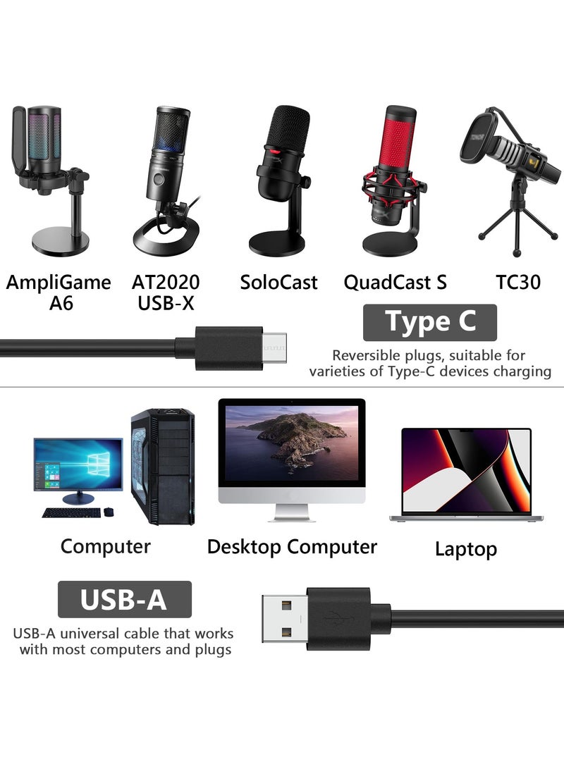 erorex USB A to Type C Microphone Cable 10 ft / 3 M, Compatible with FIFINE AmpliGame A6, HyperX QuadCast S, SoloCast, Logitech G Yeti GX, TONOR TC30 Mic Cord (Black) - Image 2