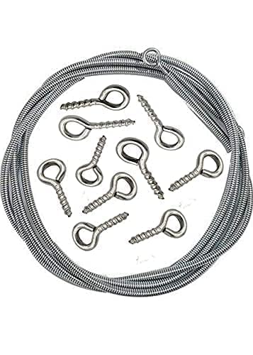 ZUBSHA Standard Curtain Spring Wire 1Meters Aluminium Window Cord KIT ZINC Polished Spring Wire with 10 Hooks and Eyes Silver1meter - Image 1