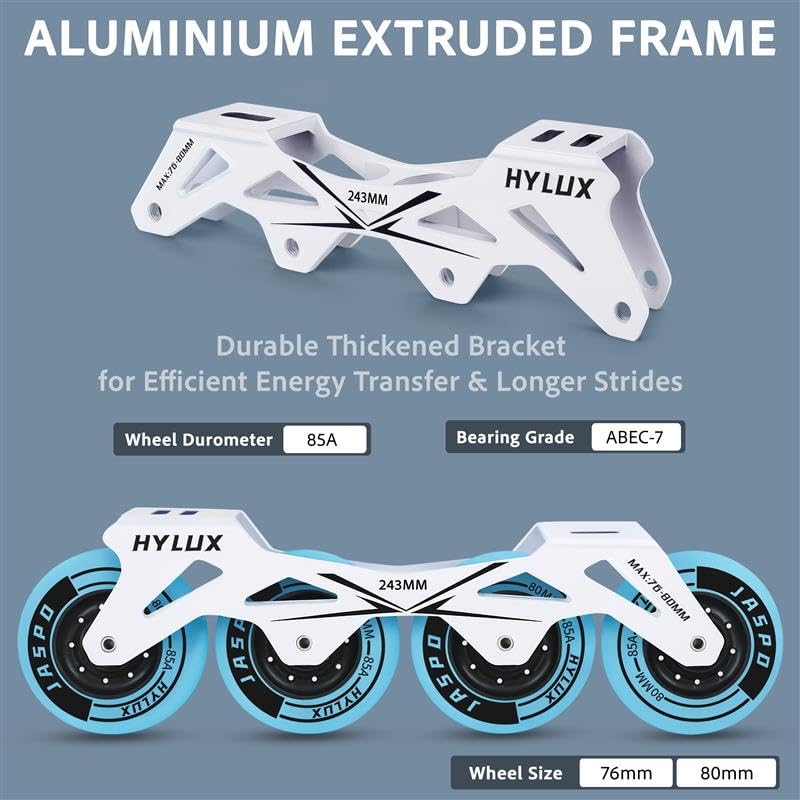 jaspo Hylux Professional Inline Unisexyouth Skates | ABEC-7 Bearings, 80mm 85A Wheels, Aluminium Frame, Hard Shell Boot | Speed Skating Roller Blades for Adults & Teens,White - Image 5